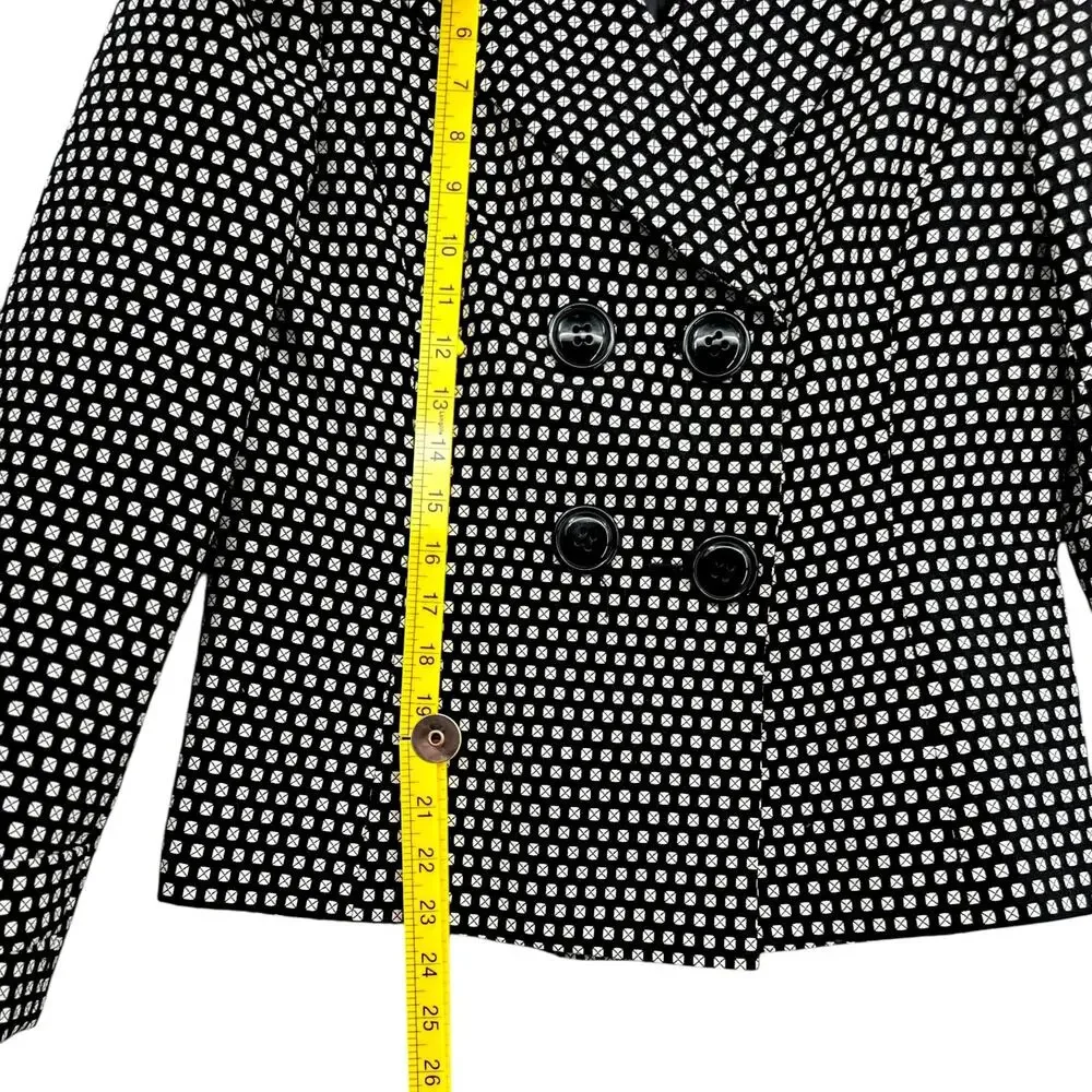 Stresa Black White Double Breasted‎ Notched Lapel Geometric Blazer Jacket Size 8
